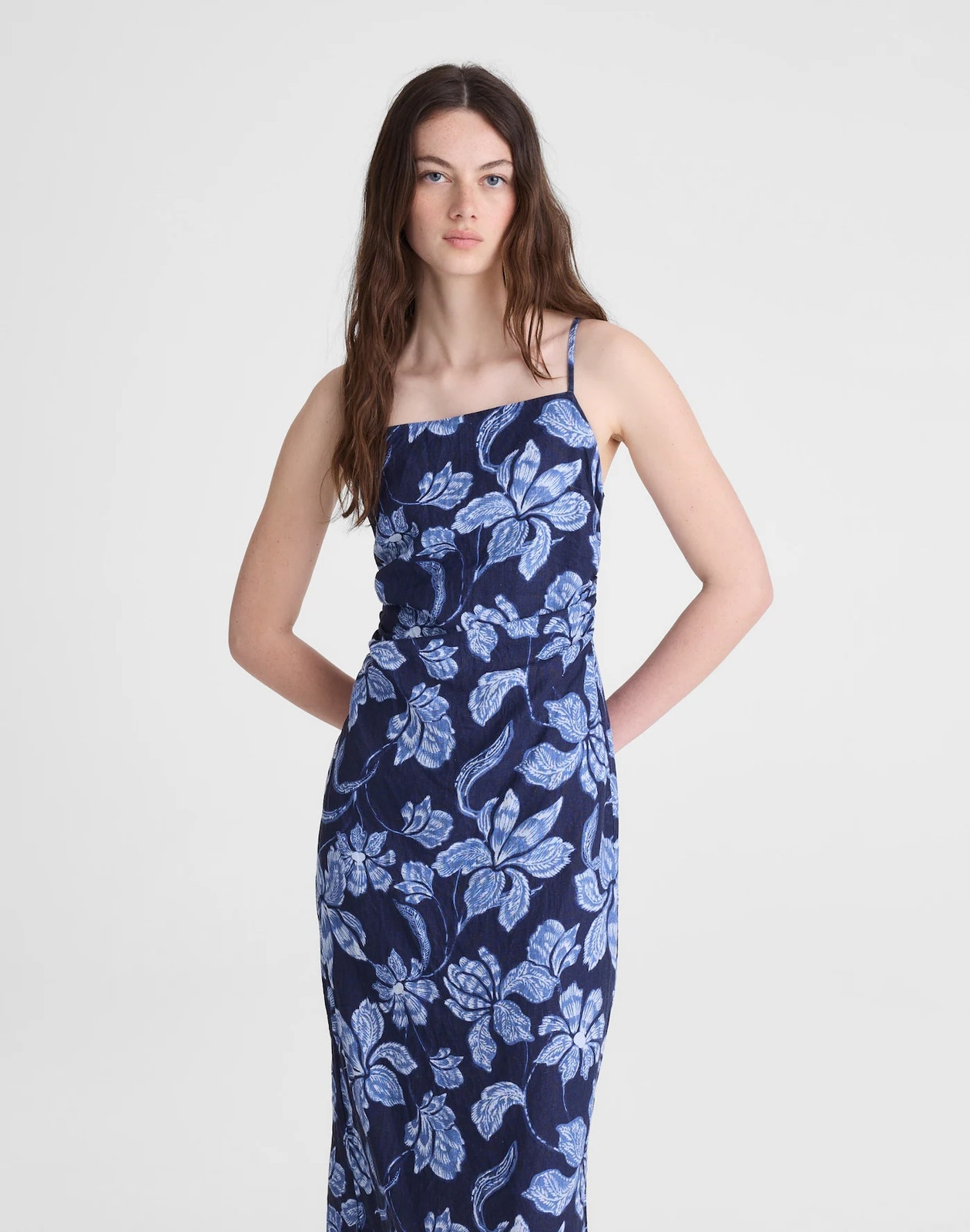 Madewell Ruched Square-Neck Sleeveless Midi Dress Classic Indigo Size 6 Nwt